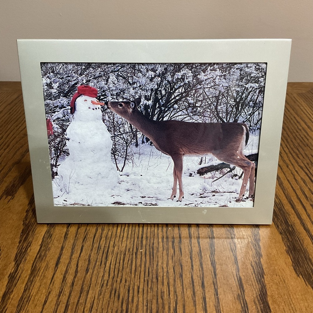 Winter Scene Deer and Snowman Picture Photo Frame